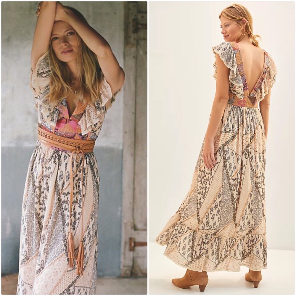 NWT ANTHROPOLOGIE LET ME BE QUILTED RUFFLE PATCHWORK MAXI DRESS